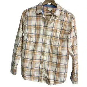 St. John’s Bay Beige Pink Blue Plaid Button Down | Size Petite Large